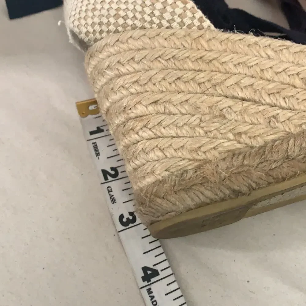 TORY BURCH HIGH WEDGE ESPADRILLE MED‎ NAVY LOBSTER SIZE 10